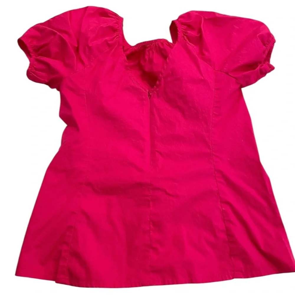 J Crew Magenta Rose V-back Zip Puff Sleeve Stretch Cotton Blend Poplin Blouse